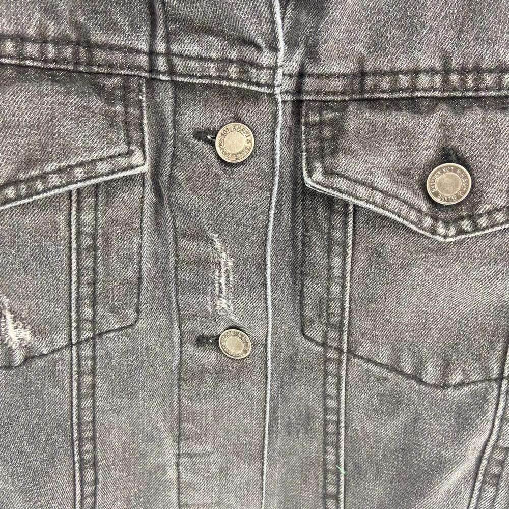 Khaki and Blue black oversize distressed full button denim jacket womens small - Picture 3 of 6